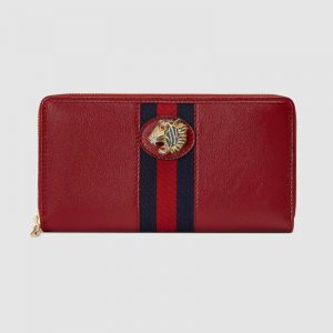 Gucci GG Unisex Rajah Zip Around Wallet in Cerise Leather with a Vintage Effect-Red