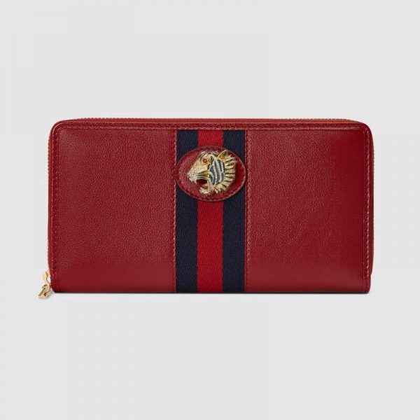 Gucci GG Unisex Rajah Zip Around Wallet in Cerise Leather with a Vintage Effect-Red