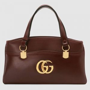 Gucci GG Women Arli Large Top Handle Bag With Gold-Toned Double G Metal Hardware-Maroon