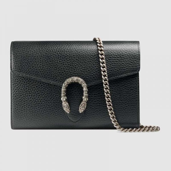 Gucci GG Women Dionysus Leather Mini Chain Bag with Tiger Head Spur-Black (1)