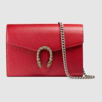 Gucci GG Women Dionysus Leather Mini Chain Bag with Tiger Head Spur-Red (1)