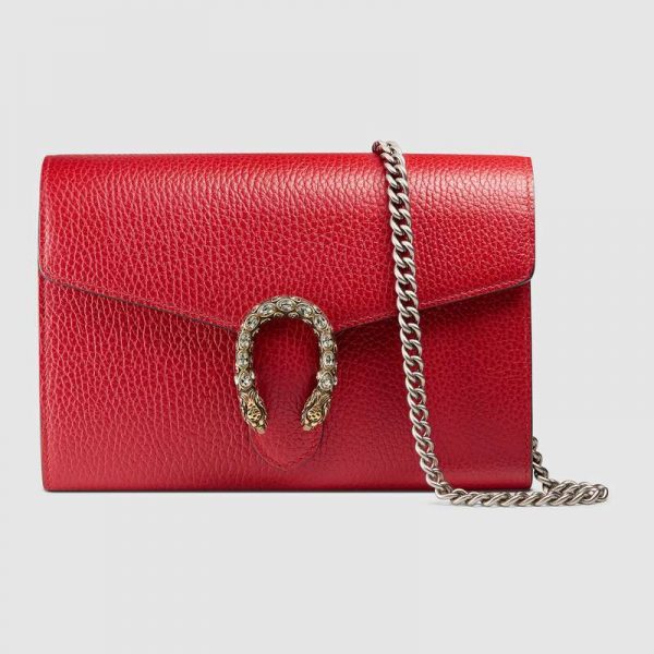 Gucci GG Women Dionysus Leather Mini Chain Bag with Tiger Head Spur-Red (1)