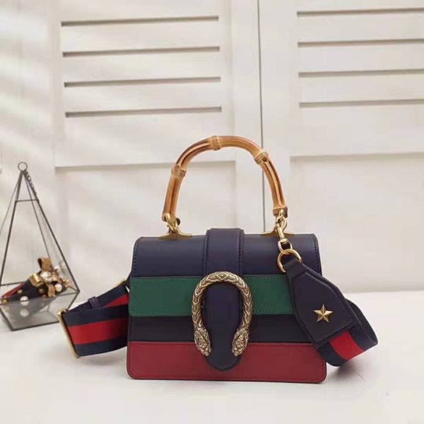 Gucci GG Women Dionysus Medium Top Handle Bag in Blue Gucci Green and Hibiscus Red Leather (2)