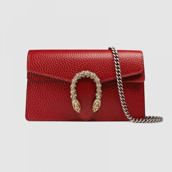 Gucci GG Women Dionysus Super Mini Leather Bag in Tiger Head with Crystals-Red (1)