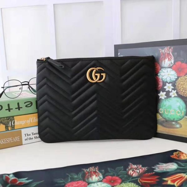 Gucci GG Women GG Marmont Leather Pouch in Black Matelassé Chevron Leather with Heart (2)