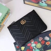 Gucci GG Women GG Marmont Leather Pouch in Black Matelassé Chevron Leather with Heart (1)