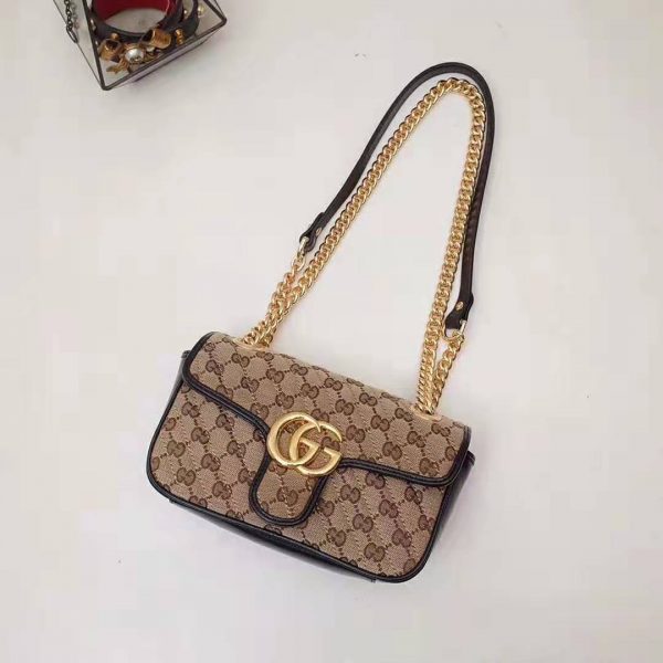 Gucci GG Women GG Marmont Mini Bag in BeigeEbony Original GG Canvas (6)