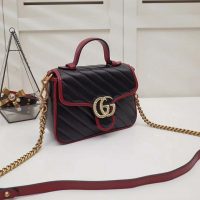 Gucci GG Women GG Marmont Mini Top Handle Bag in Black Diagonal Matelassé Leather (1)