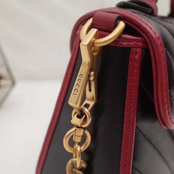 Gucci GG Women GG Marmont Mini Top Handle Bag in Black Diagonal Matelassé Leather (4)