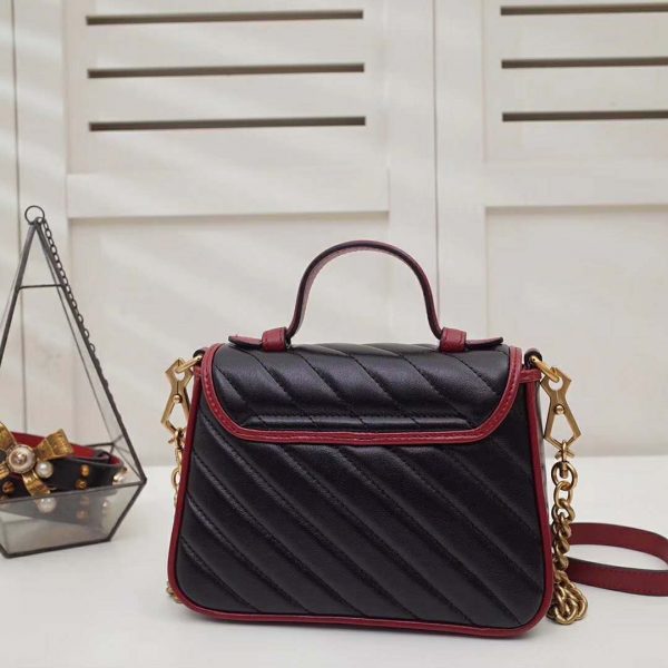 Gucci GG Women GG Marmont Mini Top Handle Bag in Black Diagonal Matelassé Leather (5)