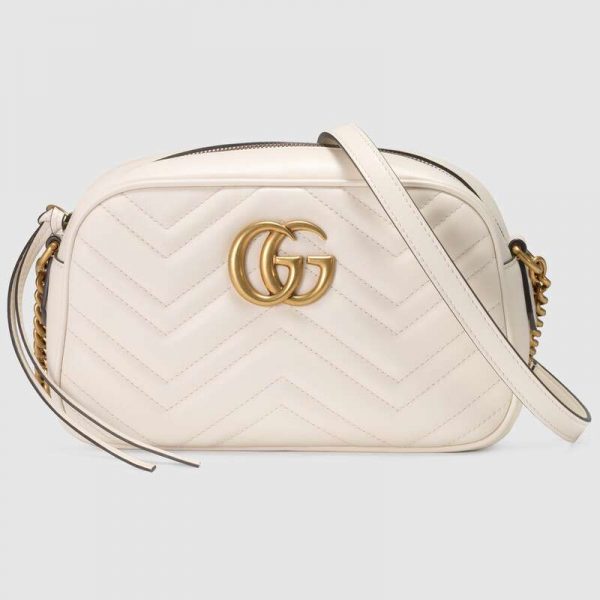 Gucci GG Women GG Marmont Small Shoulder Bag in Matelassé Chevron Leather-White