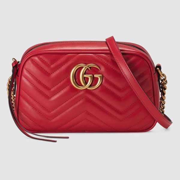 Gucci GG Women GG Marmont Small Shoulder Bag in Matelassé Chevron Leather-Red (1)