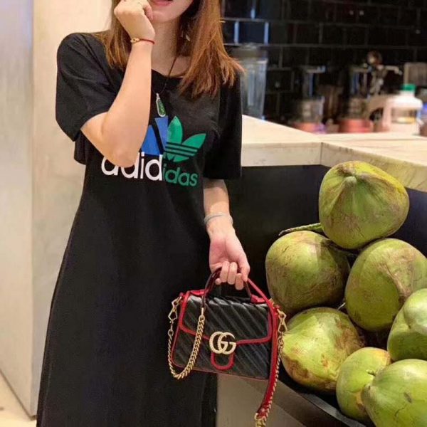 Gucci GG Women GG Marmont Small Top Handle Bag in Black Diagonal Matelassé Leather (12)