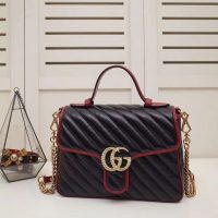 Gucci GG Women GG Marmont Small Top Handle Bag in Black Diagonal Matelassé Leather (1)