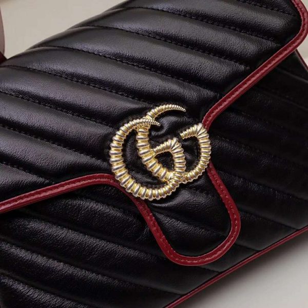 Gucci GG Women GG Marmont Small Top Handle Bag in Black Diagonal Matelassé Leather (3)