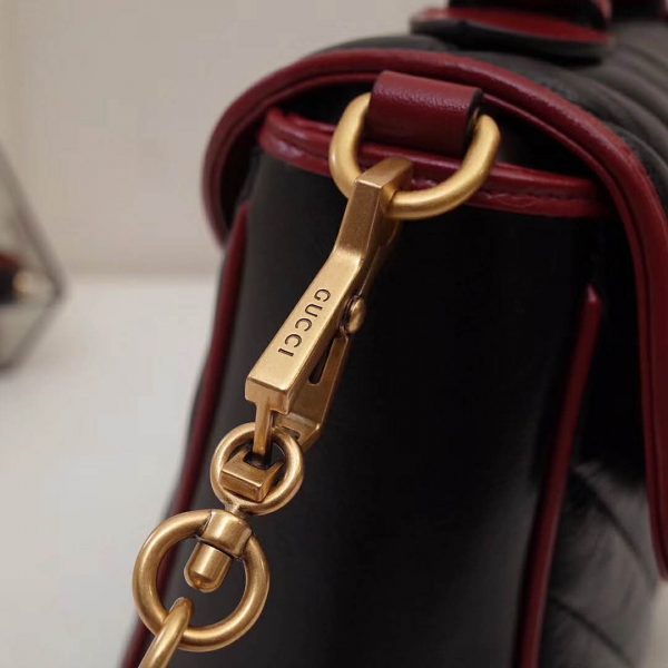 Gucci GG Women GG Marmont Small Top Handle Bag in Black Diagonal Matelassé Leather (4)