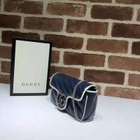 Gucci GG Women GG Marmont Super Mini Bag in Blue Diagonal Matelassé Leather (1)