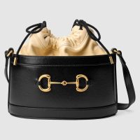 Gucci GG Women Gucci 1955 Horsebit Bucket Bag in Textured Leather Bottom-Blue (1)
