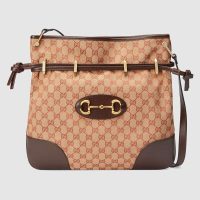 Gucci GG Women Gucci 1955 Horsebit Messenger Bag in BeigeBrick Red Original GG Canvas (1)