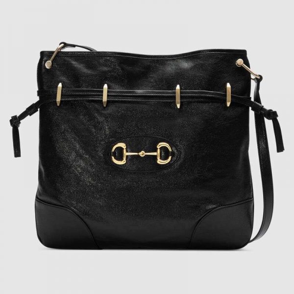 Gucci GG Women Gucci 1955 Horsebit Messenger Bag in Black Soft Leather