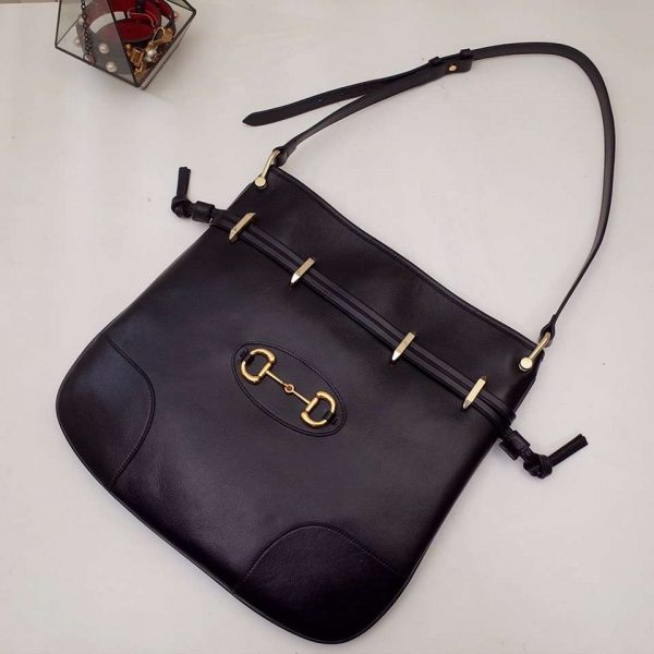 Gucci GG Women Gucci 1955 Horsebit Messenger Bag in Black Soft Leather (7)