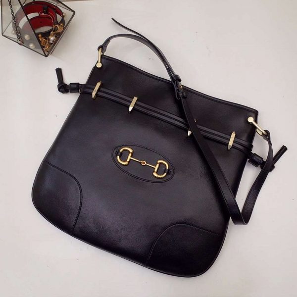 Gucci GG Women Gucci 1955 Horsebit Messenger Bag in Black Soft Leather (8)