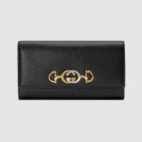 Gucci GG Women Gucci Zumi Grainy Leather Continental Wallet-Black (1)