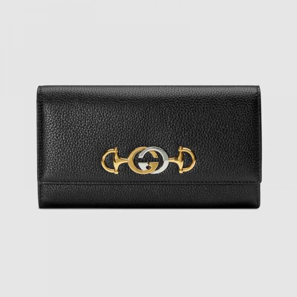 Gucci GG Women Gucci Zumi Grainy Leather Continental Wallet-Black (1)