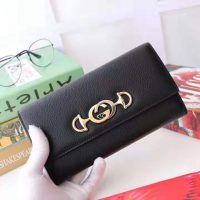 Gucci GG Women Gucci Zumi Grainy Leather Continental Wallet-Black (1)