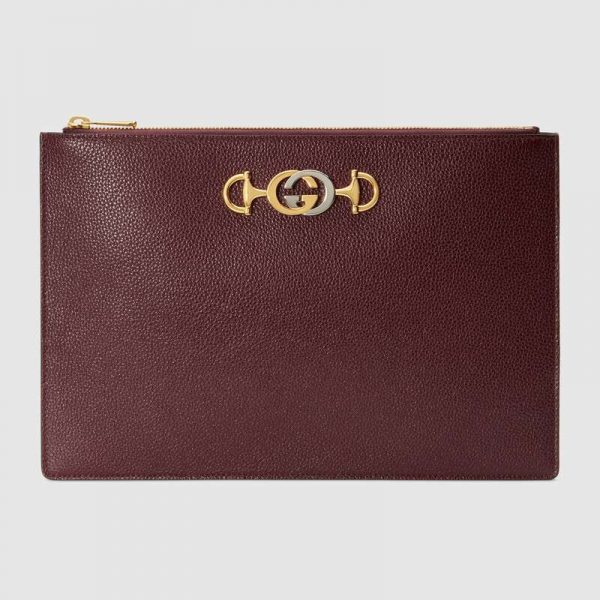 Gucci GG Women Gucci Zumi Grainy Leather Pouch-Maroon (1)