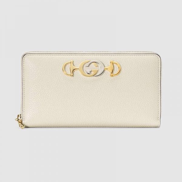 Gucci GG Women Gucci Zumi Grainy Leather Zip Around Wallet-White