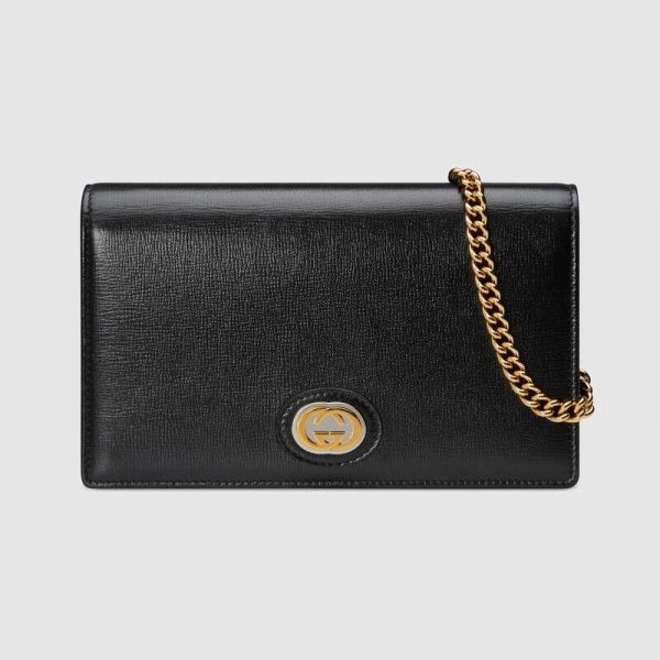 Gucci GG Women Leather Chain Card Case Wallet in Textured Leather-Black (1)