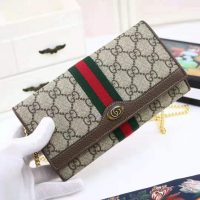 Gucci GG Women Ophidia GG Chain Wallet in BeigeEbony GG Supreme Canvas (1)