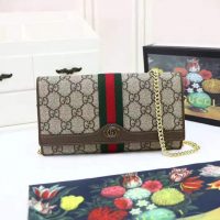 Gucci GG Women Ophidia GG Chain Wallet in BeigeEbony GG Supreme Canvas (1)