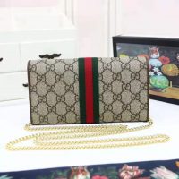 Gucci GG Women Ophidia GG Chain Wallet in BeigeEbony GG Supreme Canvas (1)