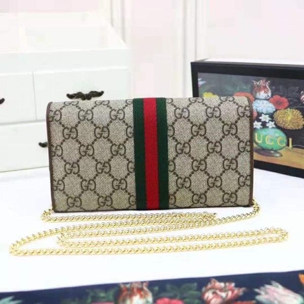 Gucci GG Women Ophidia GG Chain Wallet in BeigeEbony GG Supreme Canvas (5)
