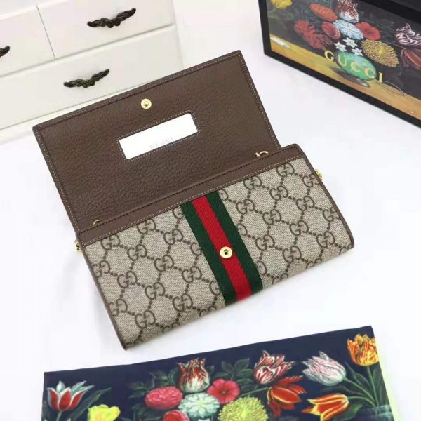 Gucci GG Women Ophidia GG Chain Wallet in BeigeEbony GG Supreme Canvas (7)