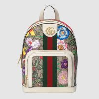 Gucci GG Women Ophidia GG Flora Small Backpack in BeigeEbony GG Supreme Canvas (1)