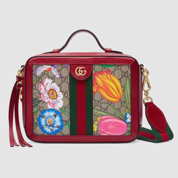 Gucci GG Women Ophidia GG Flora Small Shoulder Bag in BeigeEbony GG Supreme Canvas (1)