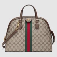 Gucci GG Women Ophidia GG Medium Top Handle in BeigeEbony GG Supreme Canvas