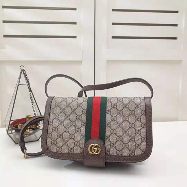 Gucci GG Women Ophidia GG Small Shoulder Bag in BeigeEbony GG Supreme Canvas (2)