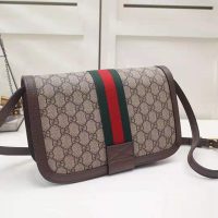 Gucci GG Women Ophidia GG Small Shoulder Bag in BeigeEbony GG Supreme Canvas (1)