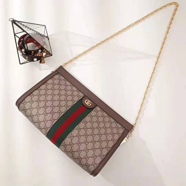 Gucci GG Women Ophidia Medium Shoulder Bag in BeigeEbony GG Supreme Canvas (10)