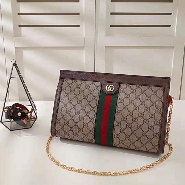 Gucci GG Women Ophidia Medium Shoulder Bag in BeigeEbony GG Supreme Canvas (5)