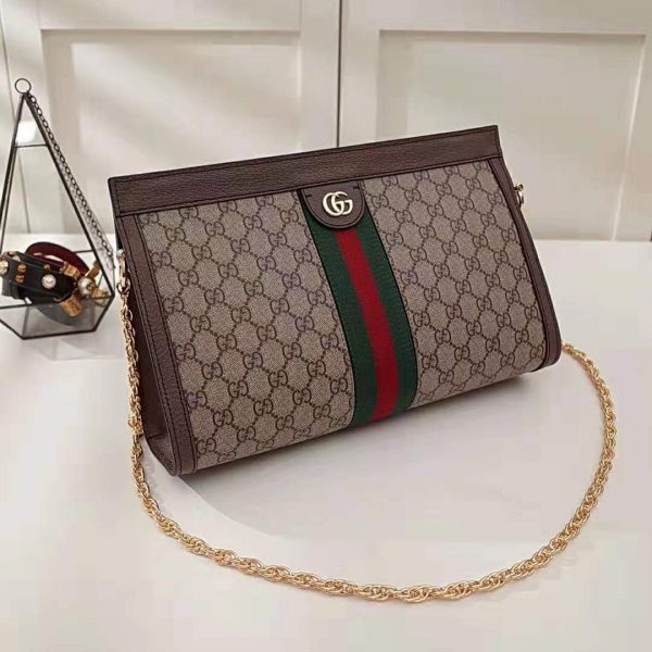 Gucci GG Women Ophidia Medium Shoulder Bag in BeigeEbony GG Supreme Canvas (7)