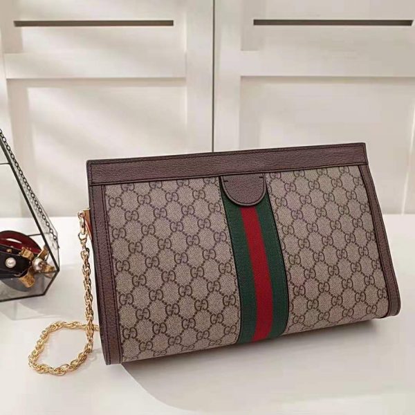 Gucci GG Women Ophidia Medium Shoulder Bag in BeigeEbony GG Supreme Canvas (8)