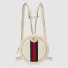Gucci GG Women Ophidia Mini Backpack with Blue and Red Web in White Leather