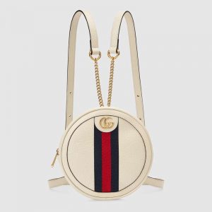 Gucci GG Women Ophidia Mini Backpack with Blue and Red Web in White Leather