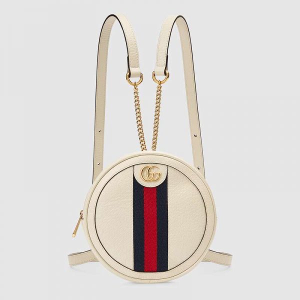 Gucci GG Women Ophidia Mini Backpack with Blue and Red Web in White Leather (1)