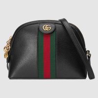 Gucci GG Women Ophidia Small Shoulder Bag in Leather Green and Red Web-Maroon (1)